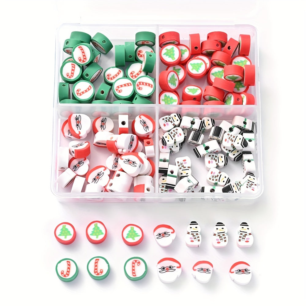 120Pcs Christmas Clay Beads with Box Loose Spacer Beads for Jewelry Making DIY Bracelet Necklace Decoration Accessories