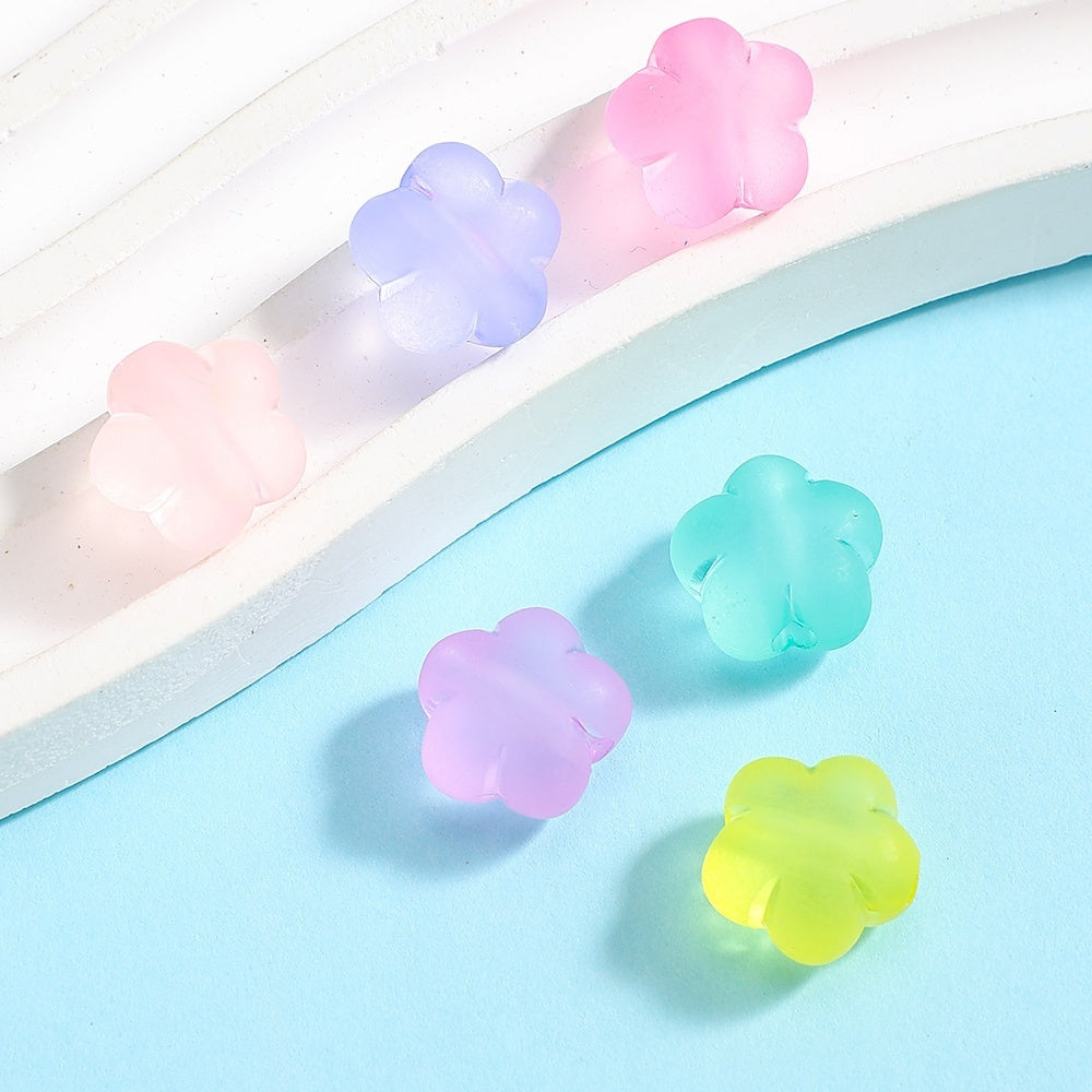 50pcs/lot Mixed Color Flower Acrylic Frosted Beads