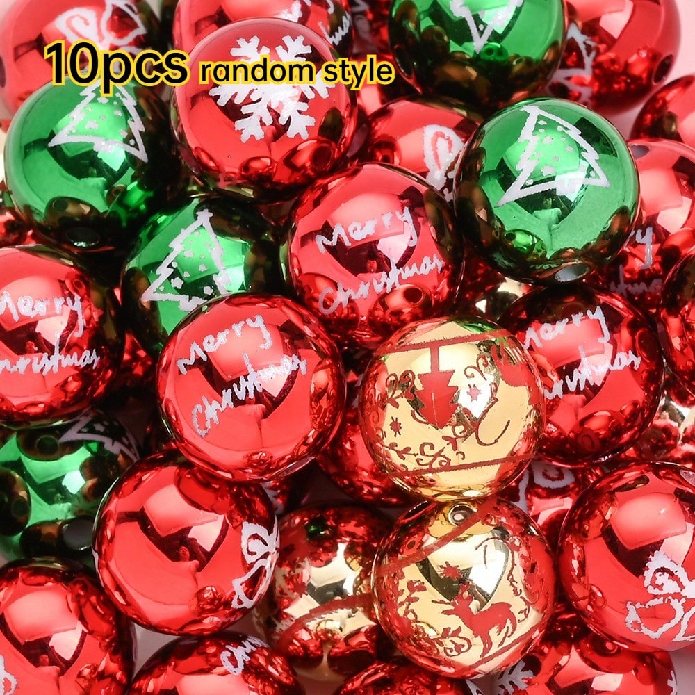 Golden Laser-Engraved Christmas Round Focal Beads, 10pcs
