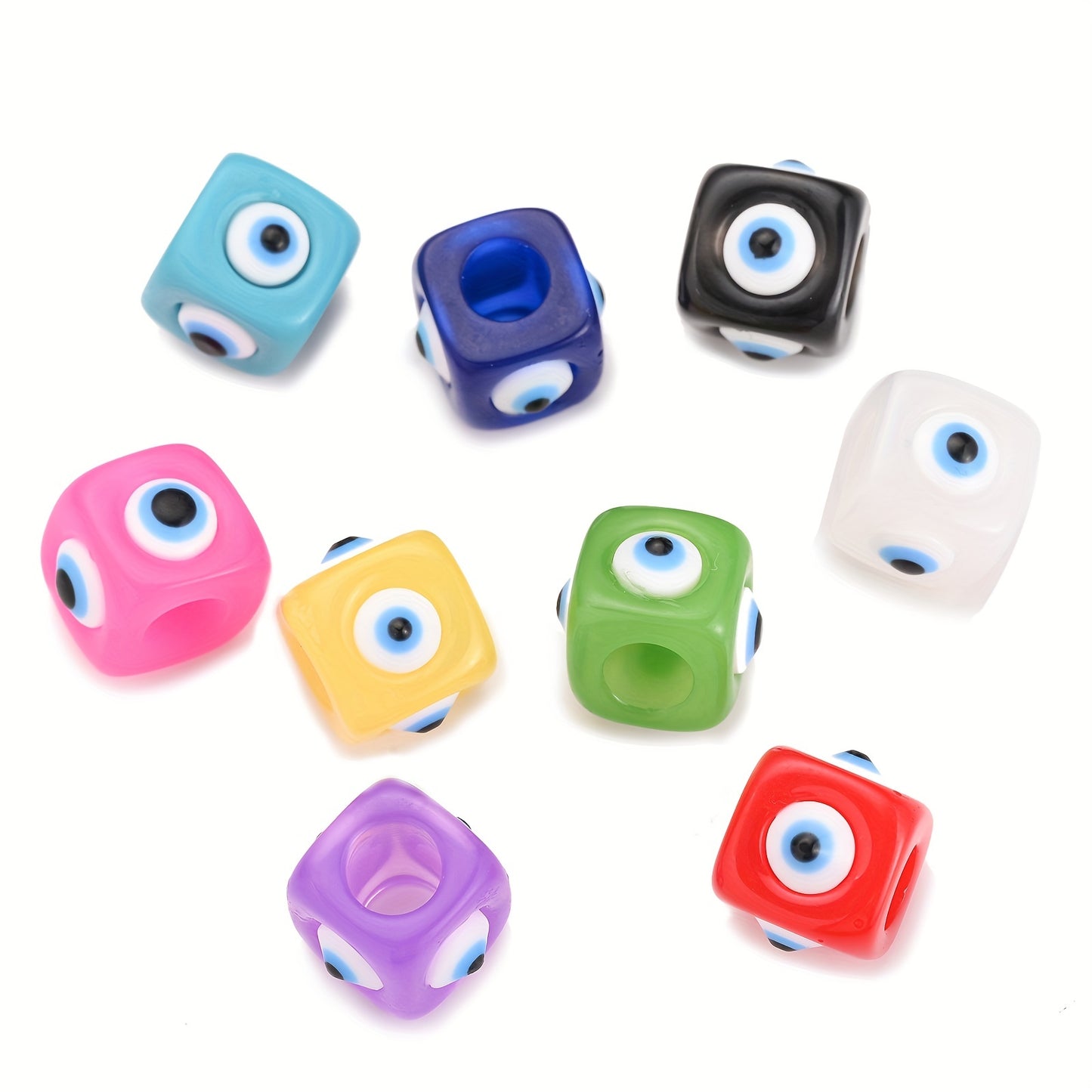 5/10pcs 12mm Big Hole Evil Eye Square Resin Beads