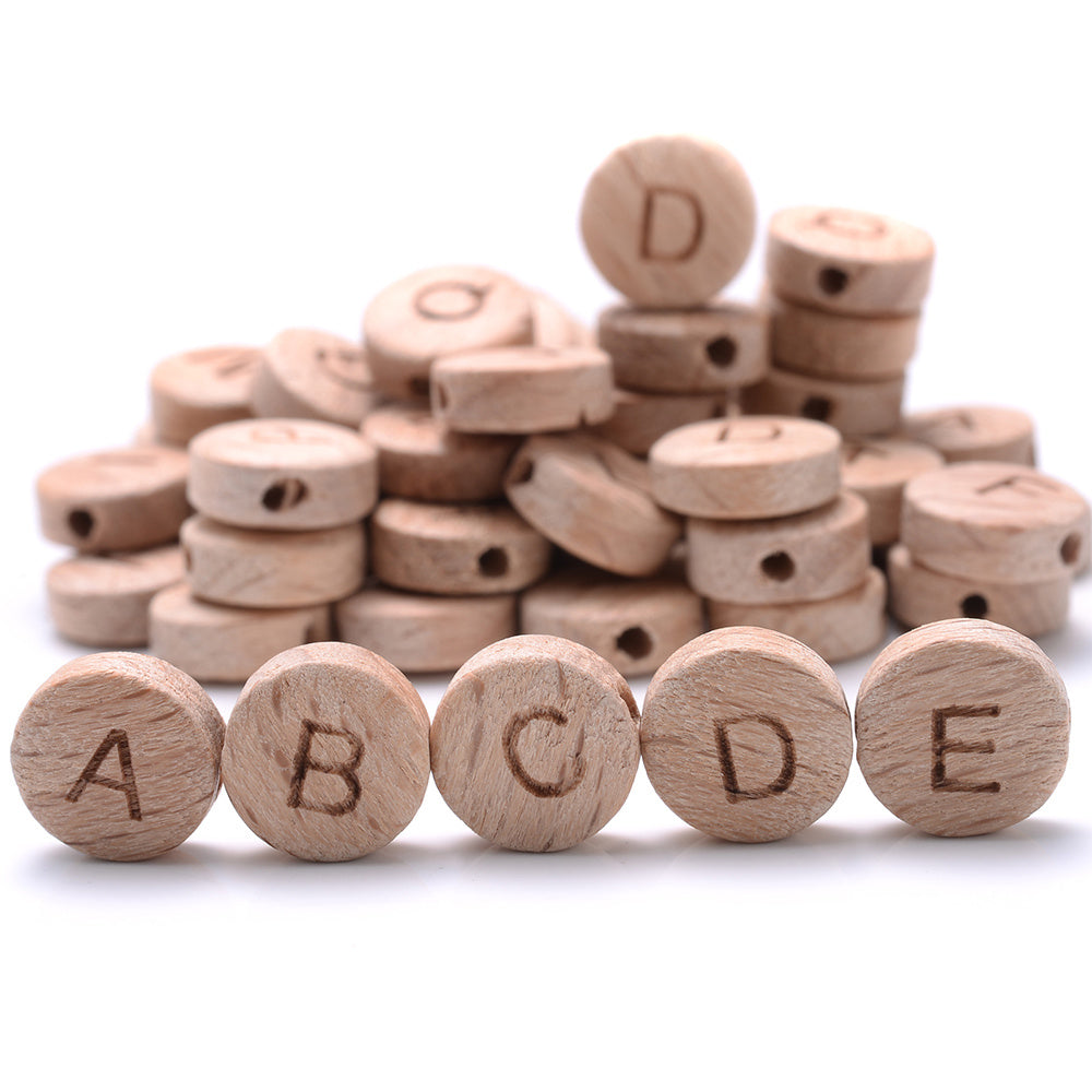 10pcs 10mm Round Letter Wooden Beads