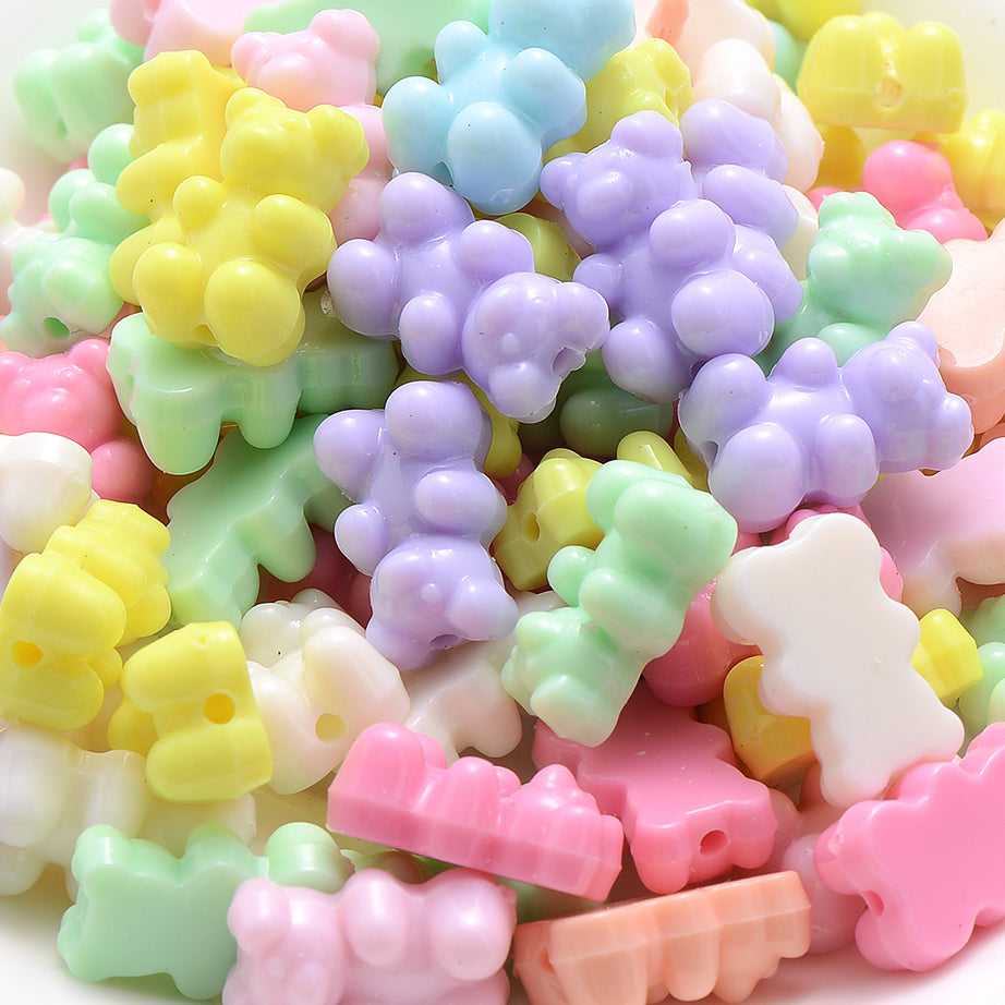 30pcs 18x11mm Candy Color Acrylic Bear Beads