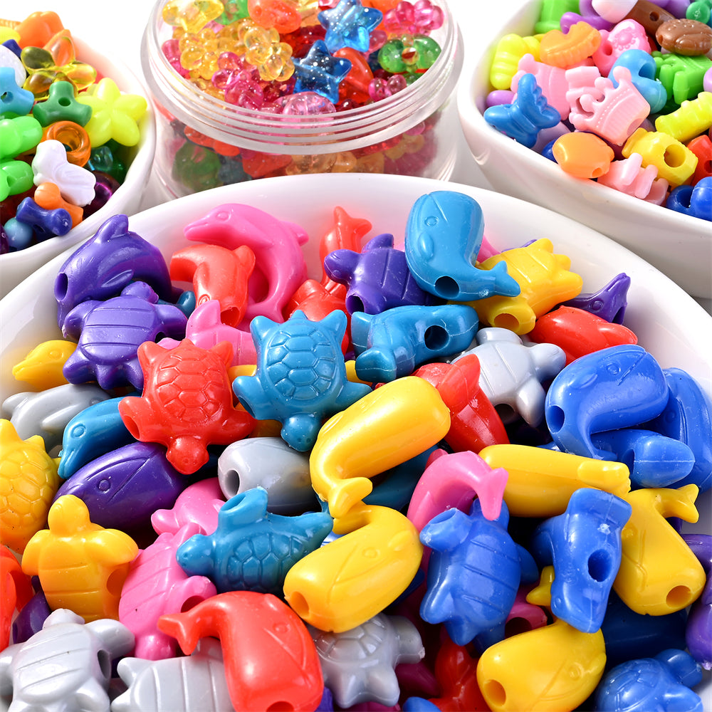 50pcs Mixed Marine Animal Acrylic Charm Beads