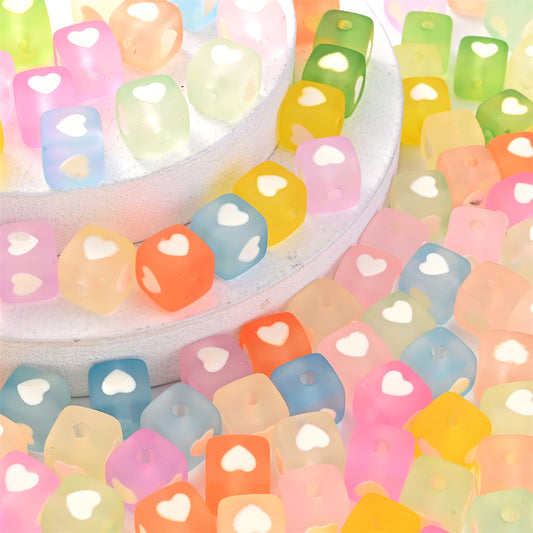 10pcs 12mm Square Heart Acrylic Spacer Beads