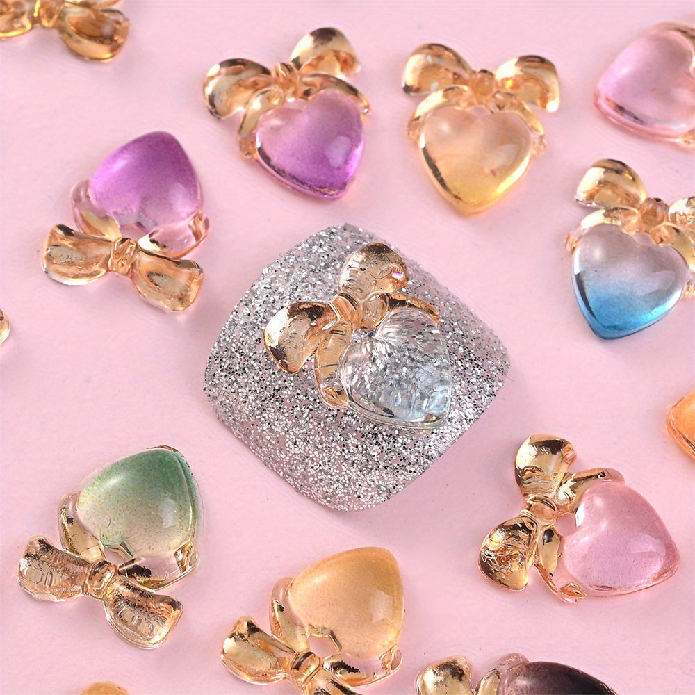 Heart Bow Knot Resin Flatback Beads