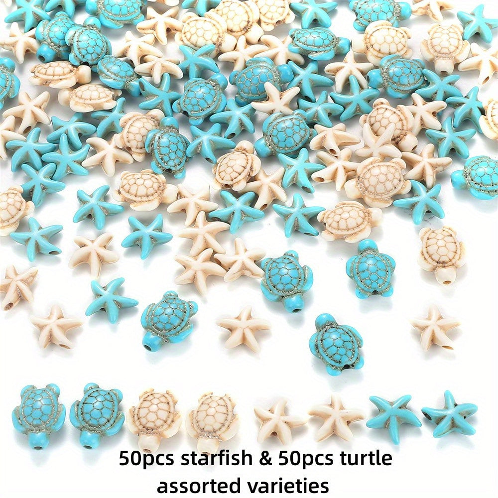 100pcs Mix Gradient Turtle Starfish Acrylic Beads