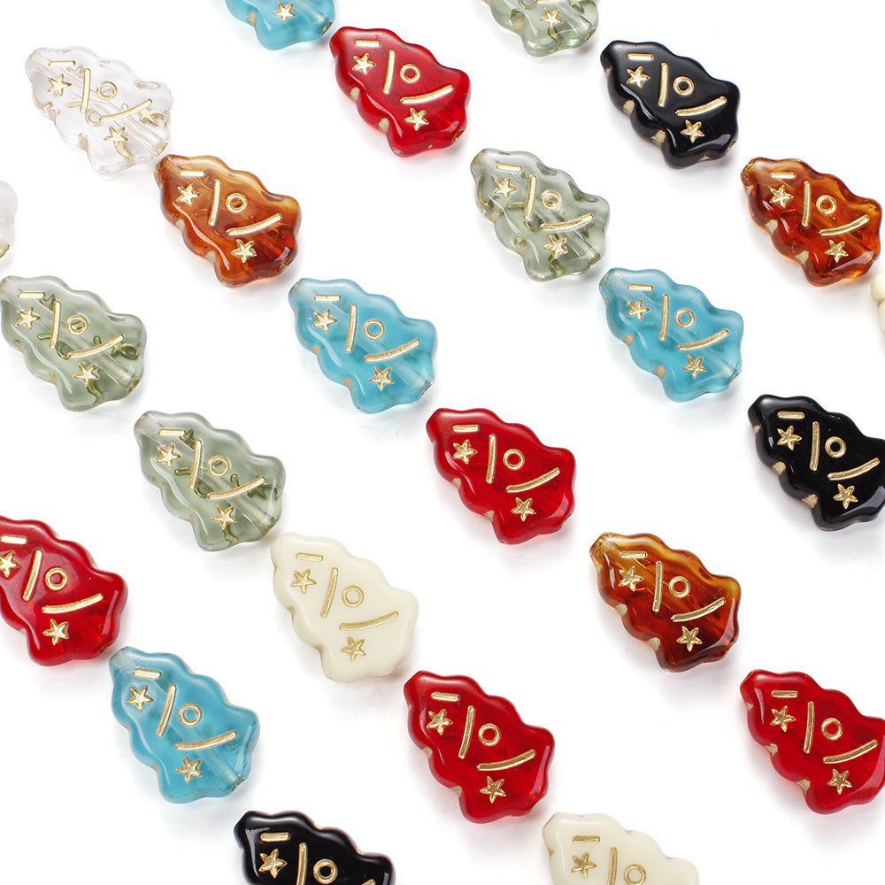 Mini Christmas Tree Spacer Beads with Golden Print
