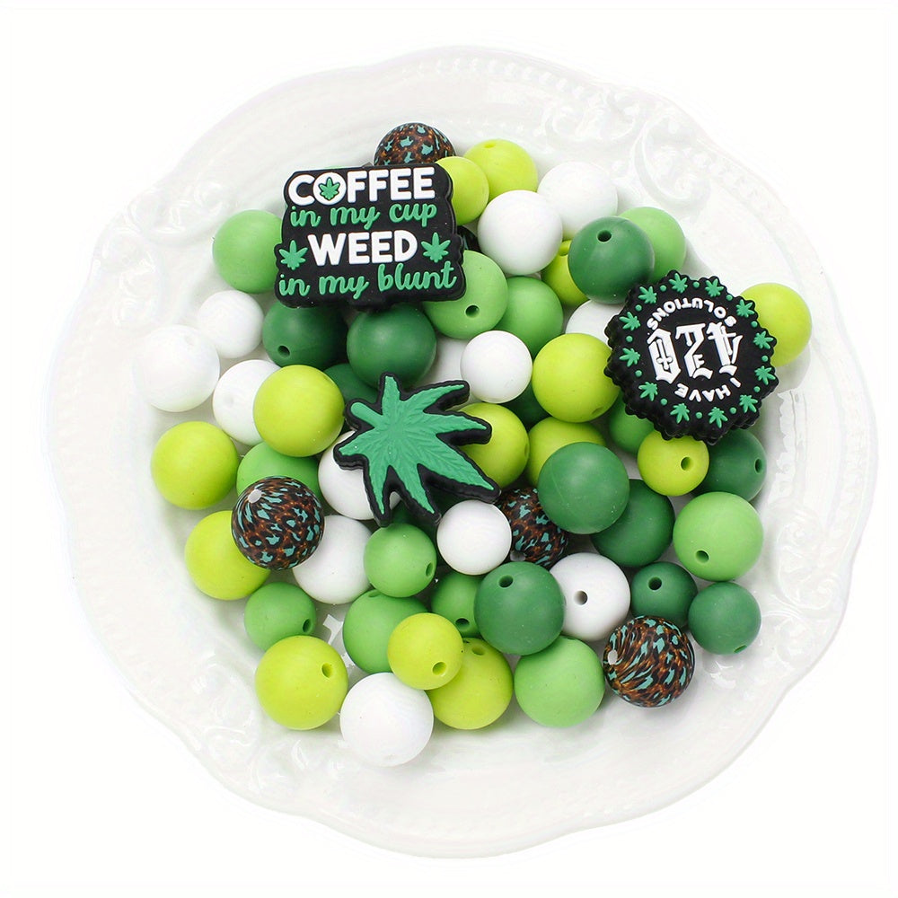 68pcs Green Plant Silicone Beads Set