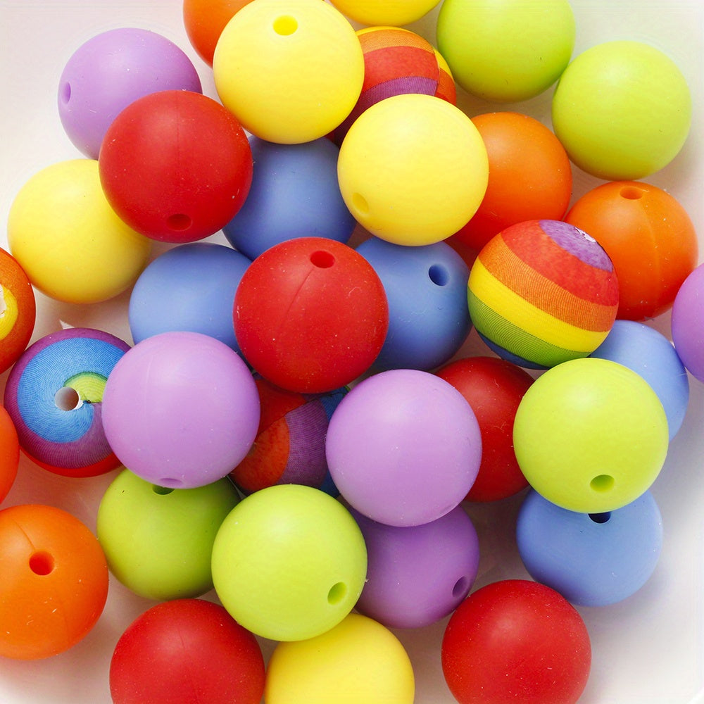 35pcs 15mm Rainbow Color Silicone Round Beads