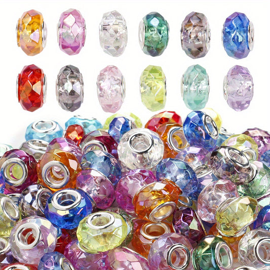60pcs 15mm Clear Faceted Acrylic Big Hole Beads