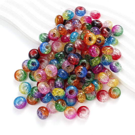 100/150pcs 8x14mm Double Color Cracked Acrylic Big Hole Beads