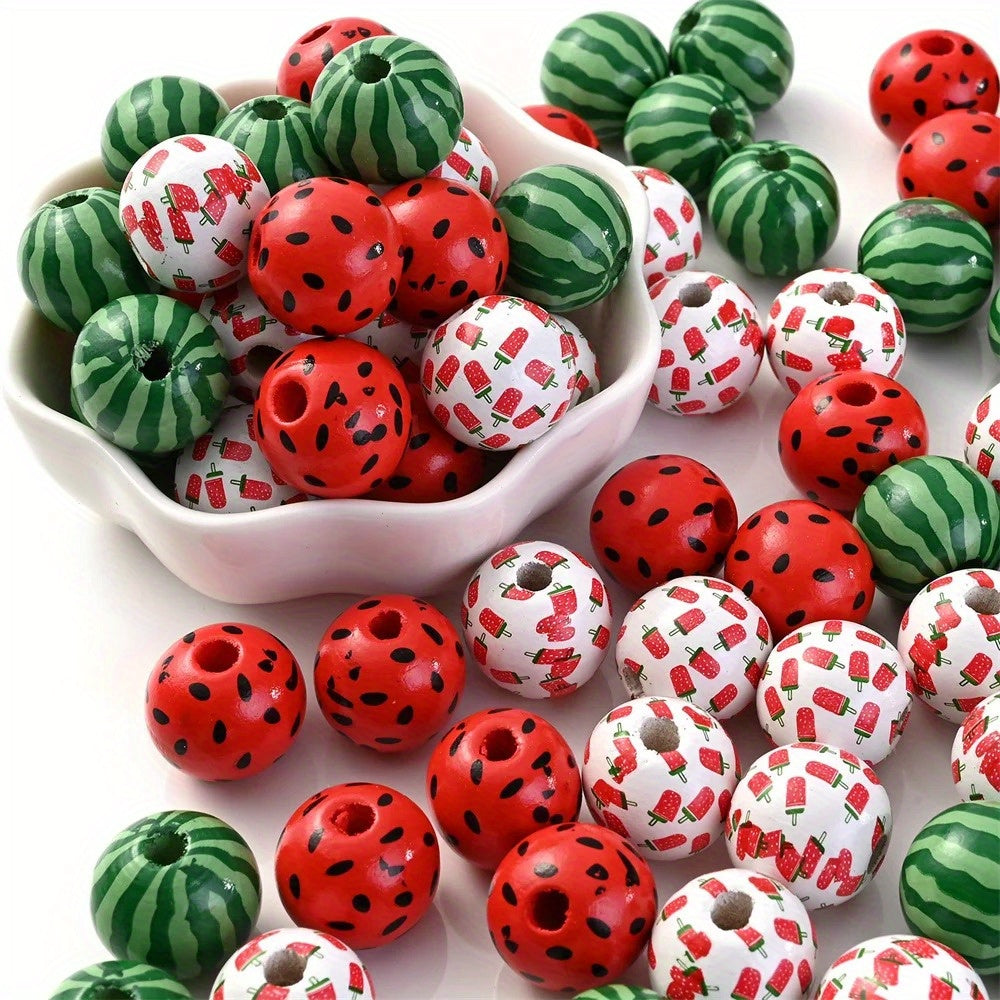 10pcs 16mm Watermelon Pattern Wooden Beads