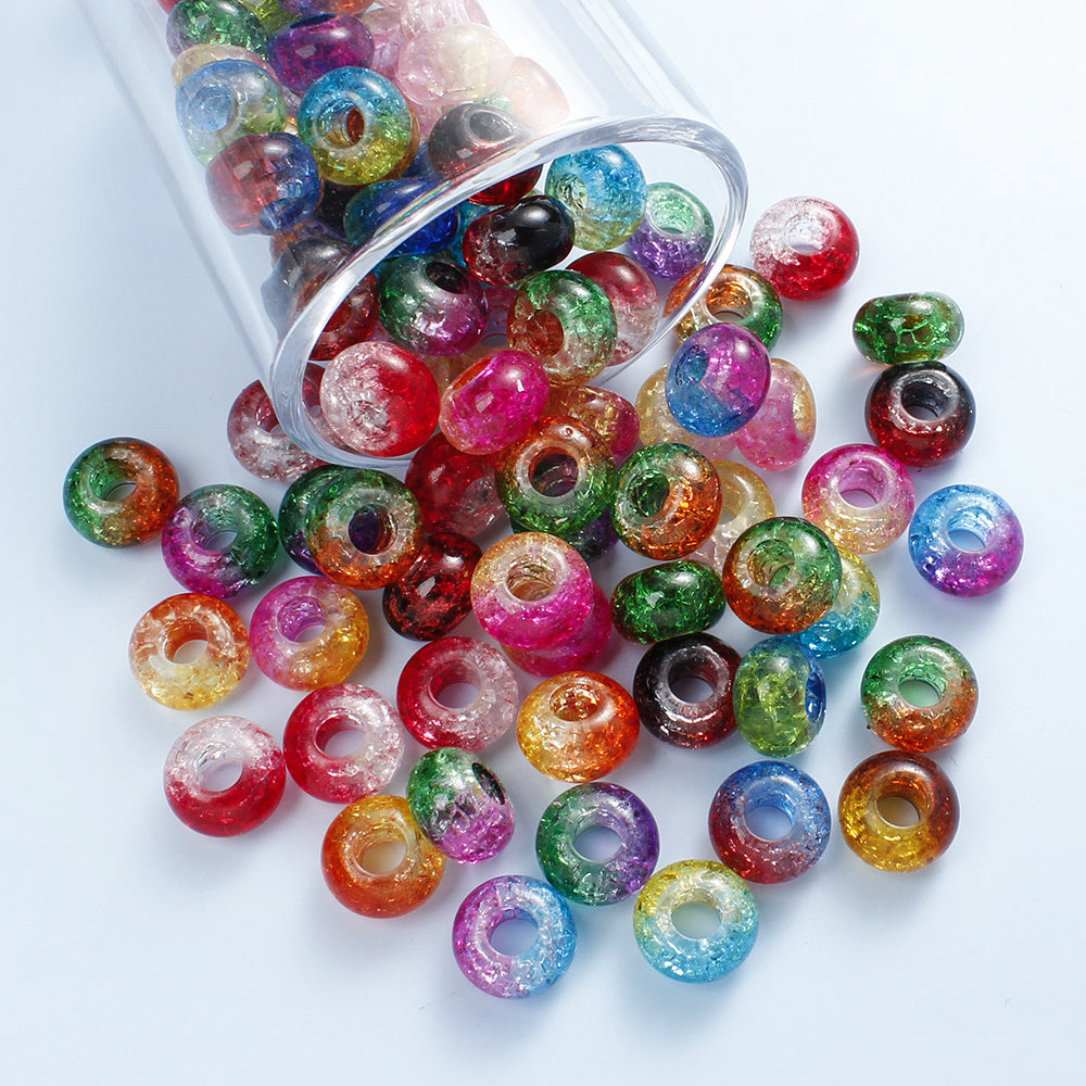 20pcs 8x14mm Two-Color Cracked Acrylic Large Hole Beads