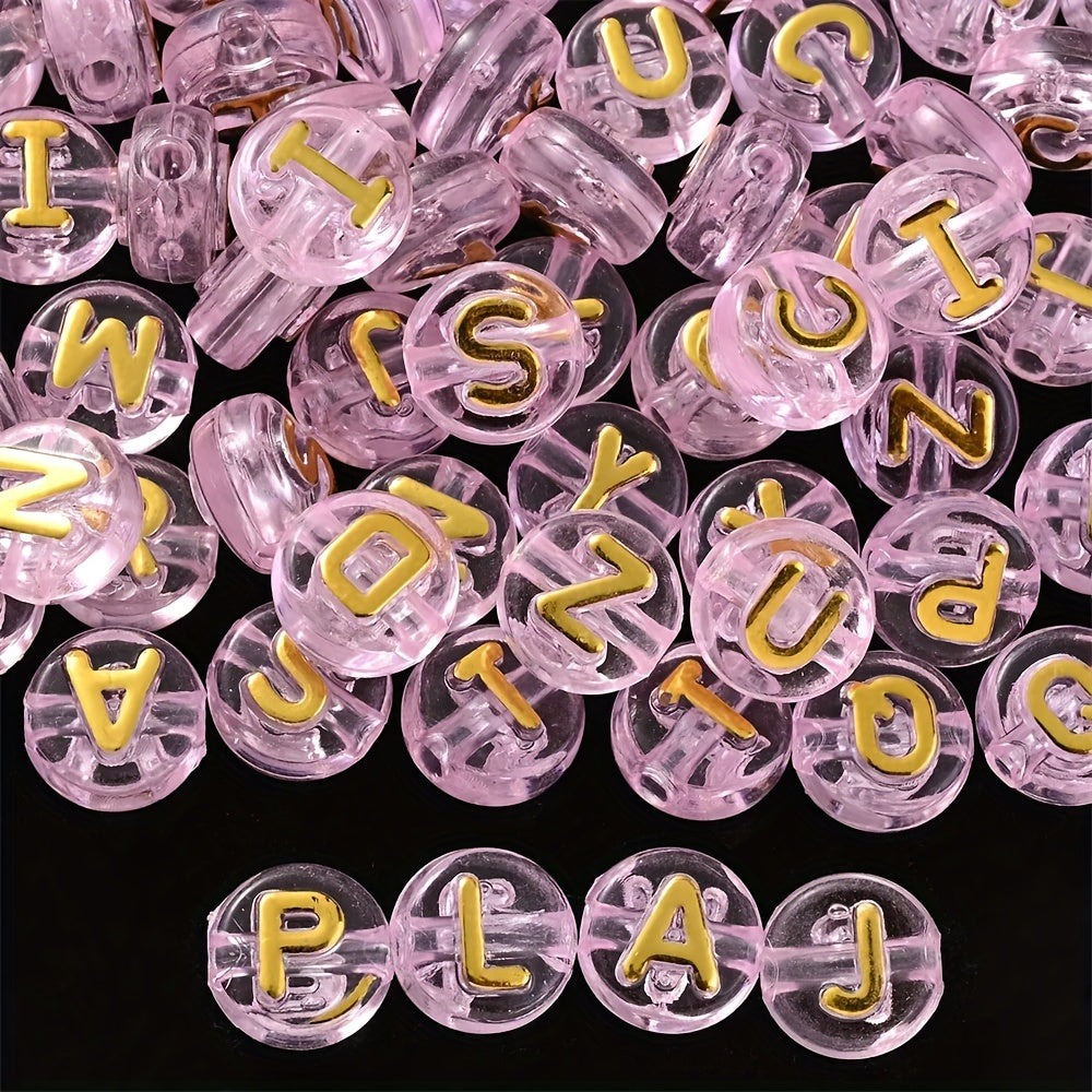6x10mm Pink Transparent Golden Alphabet Acrylic Letter Beads