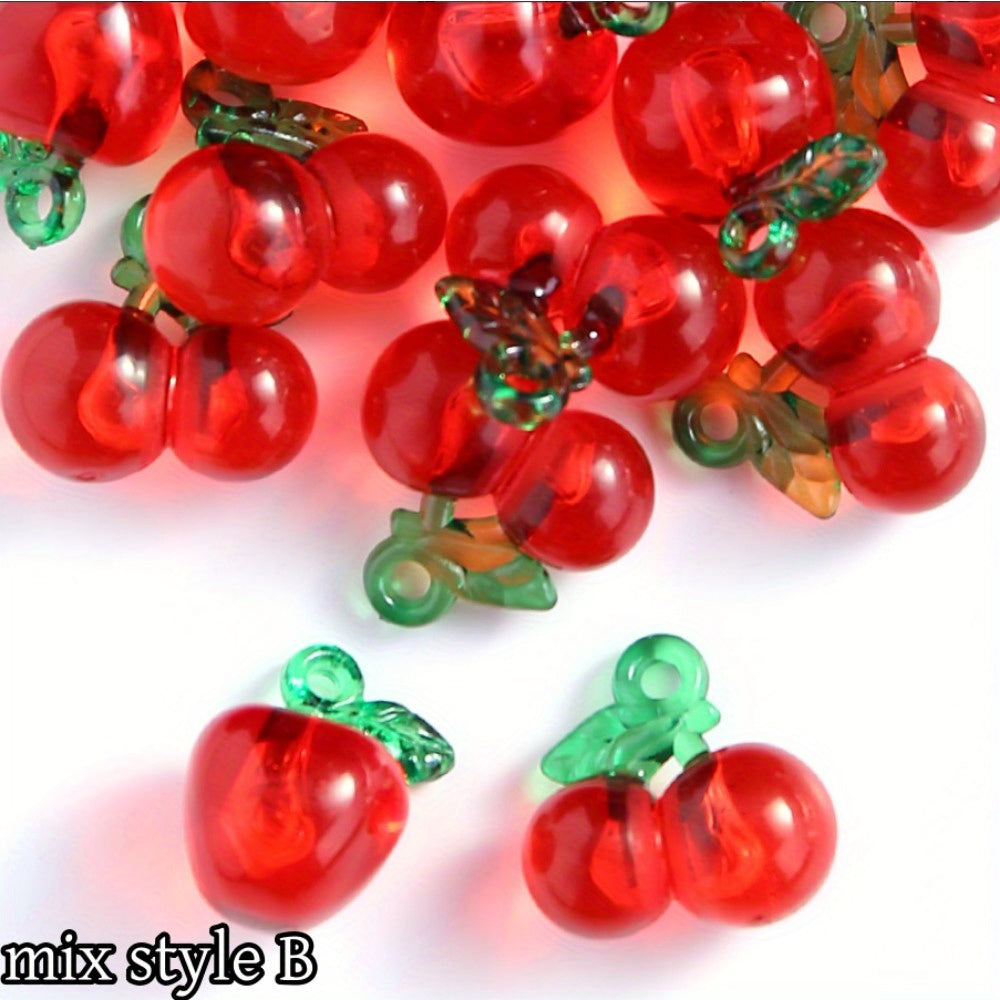10pcs Cherry Apple Shape Acrylic Charm Beads