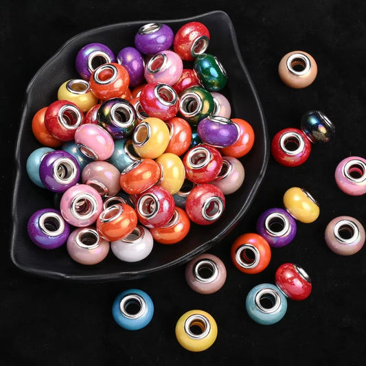 50pcs Large Hole Flat Round Acrylic Beads