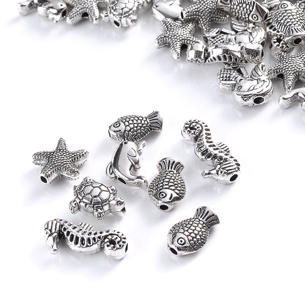 20pcs Marine Organism Alloy Beads for Jewelry Making Starfish Turtle Fish Loose Spacer Beads DIY Handmade Bracelet Necklace Crafts Accessories