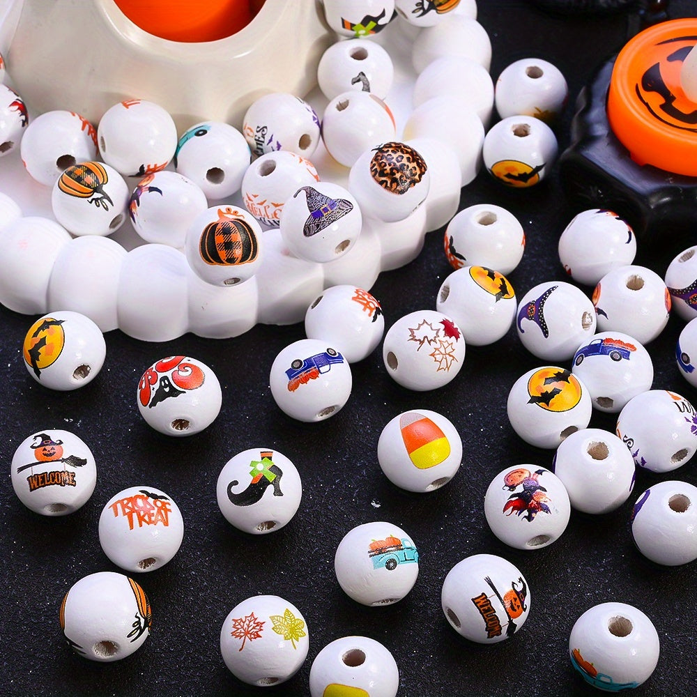 15mm Halloween Wooden Pattern Beads