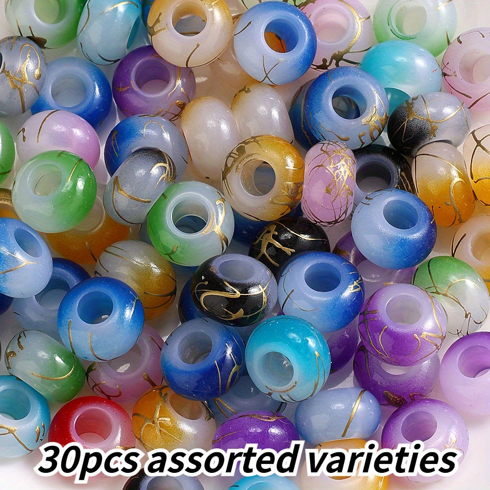 30pcs 9x14mm Golden Line Gradient Acrylic Round Beads