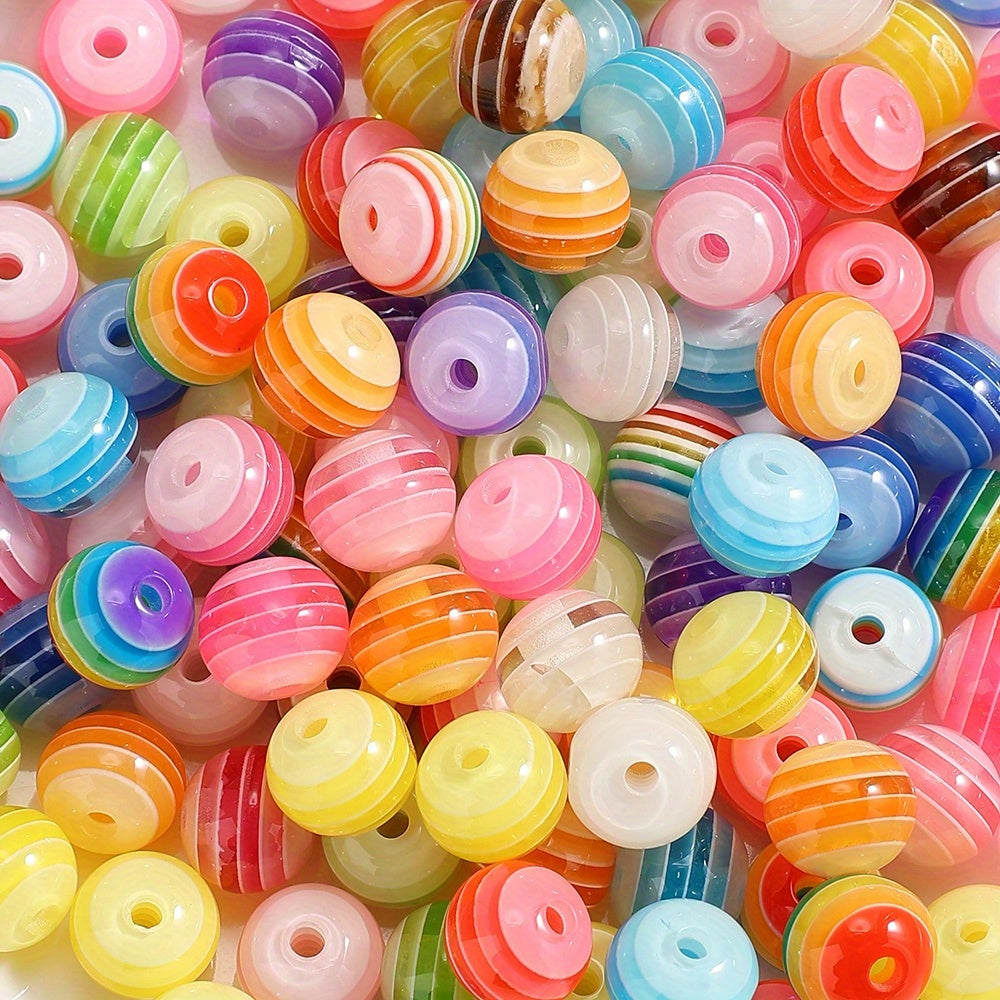 50pcs Rainbow Stripe Acrylic Round Beads