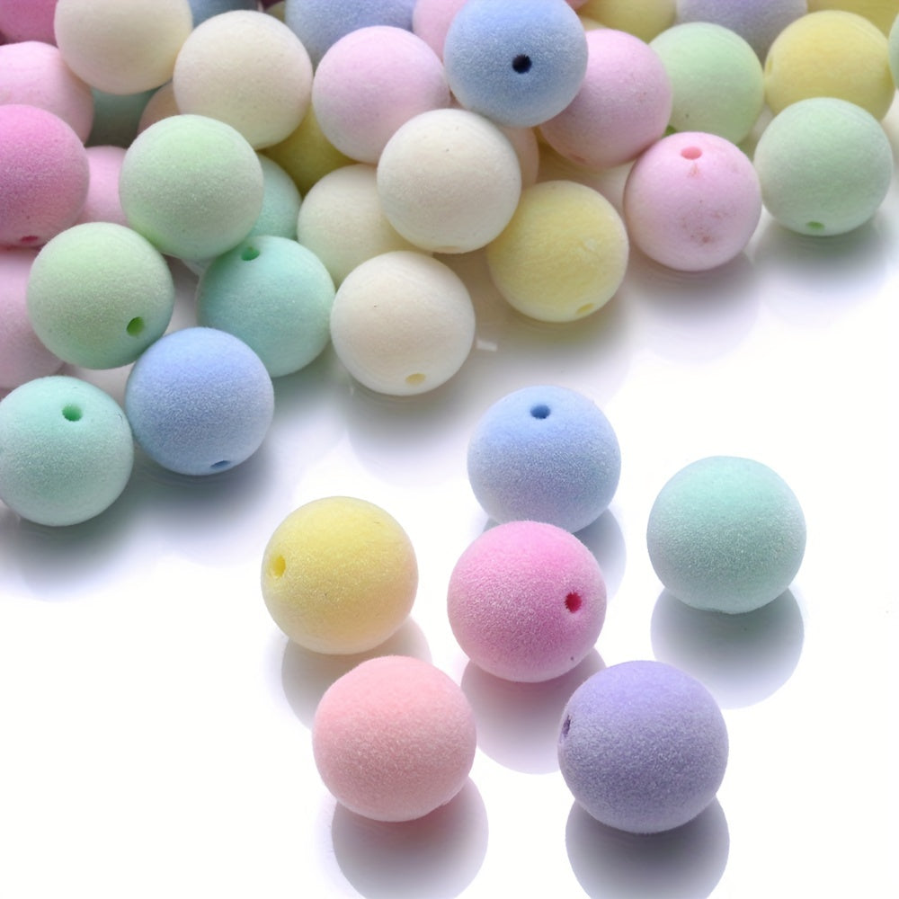 10PCS Flocking Acrylic Beads Pompoms Loose Spacer Beads for Jewelry Making DIY Necklace Bracelets Earrings Accessories