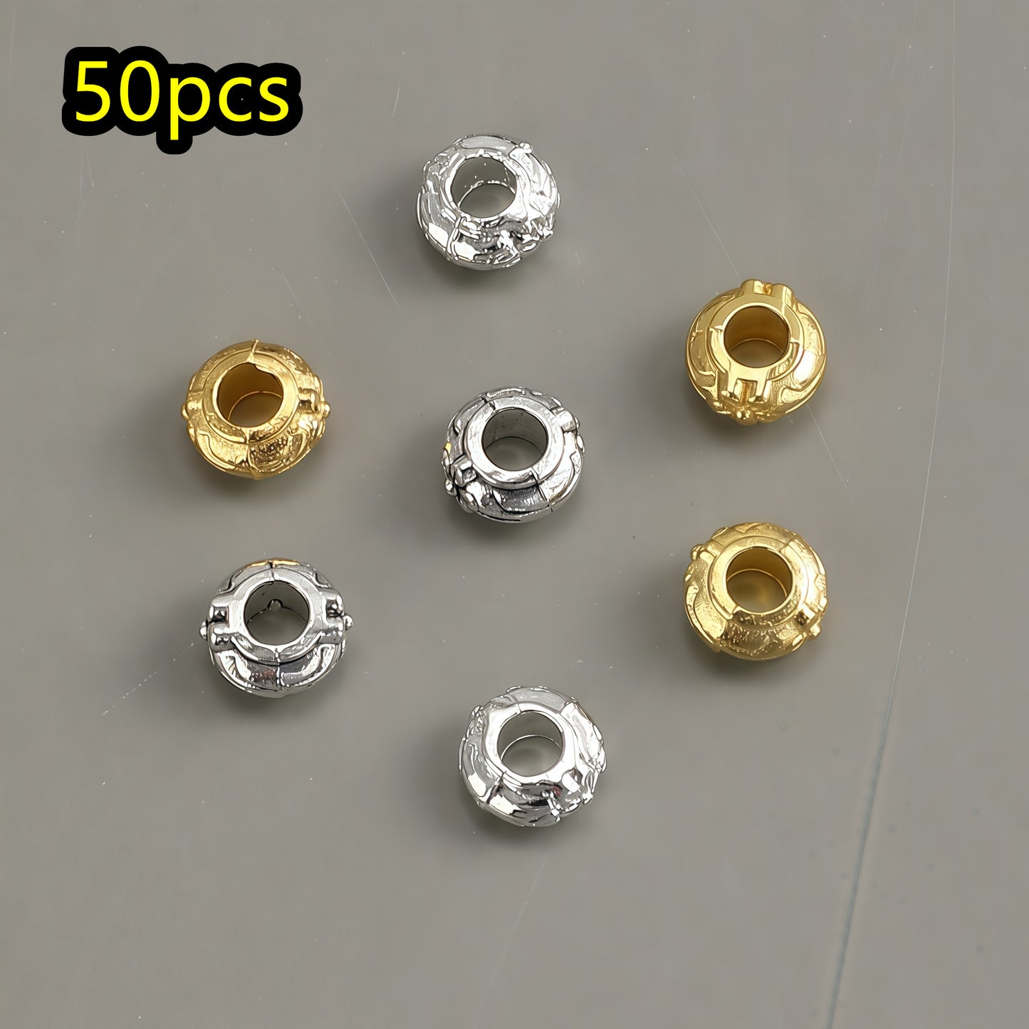 50pcs/set Pattern Engraved Golden & Silvery Spacer Beads