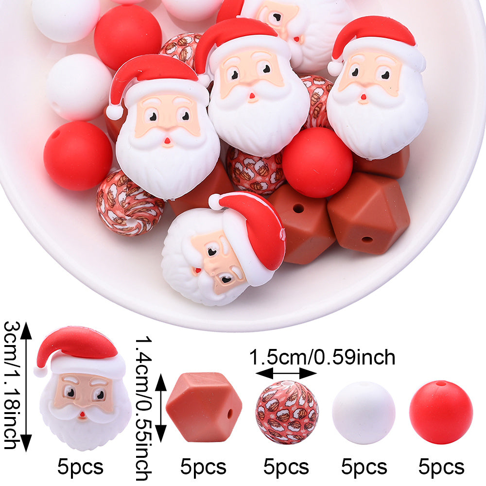 Christmas Silicone Focal Bead Set, 25pcs