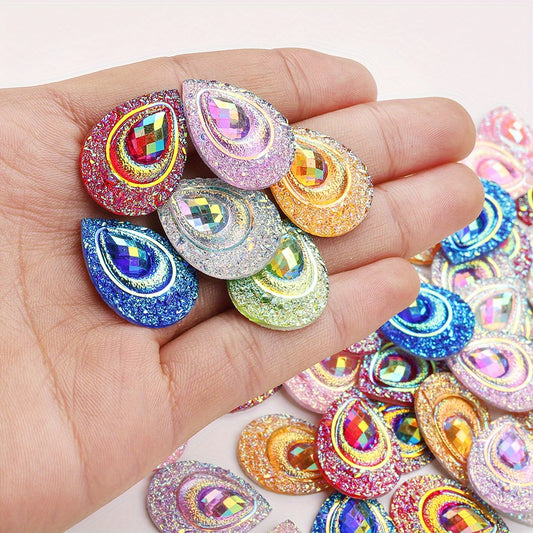 50pcs Peacock Feather Shape Rhinestone Flatback Beads