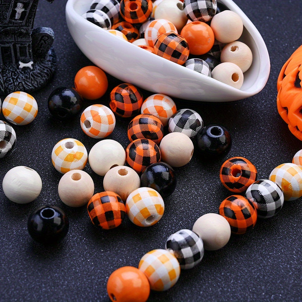 16mm Halloween Plaid Wooden Spacer Beads