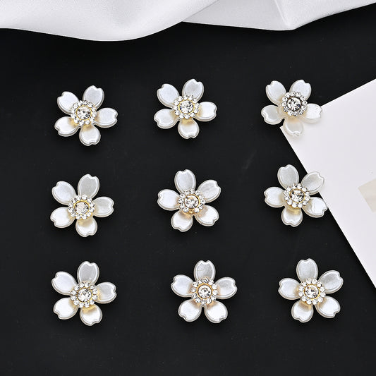 20pcs 18mm White Rhinestone Acrylic Flower Flatback Beads