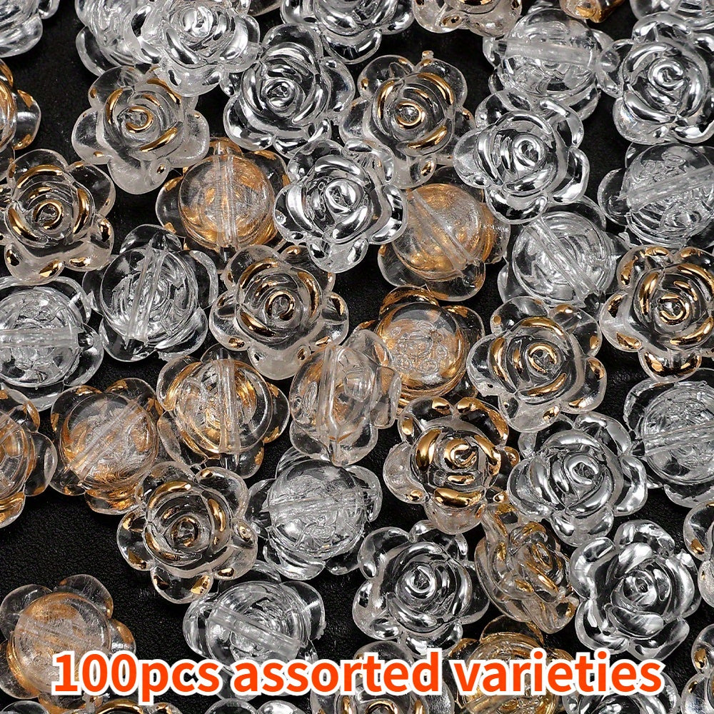 100pcs 12mm Transparent Rose Flower Acrylic Beads