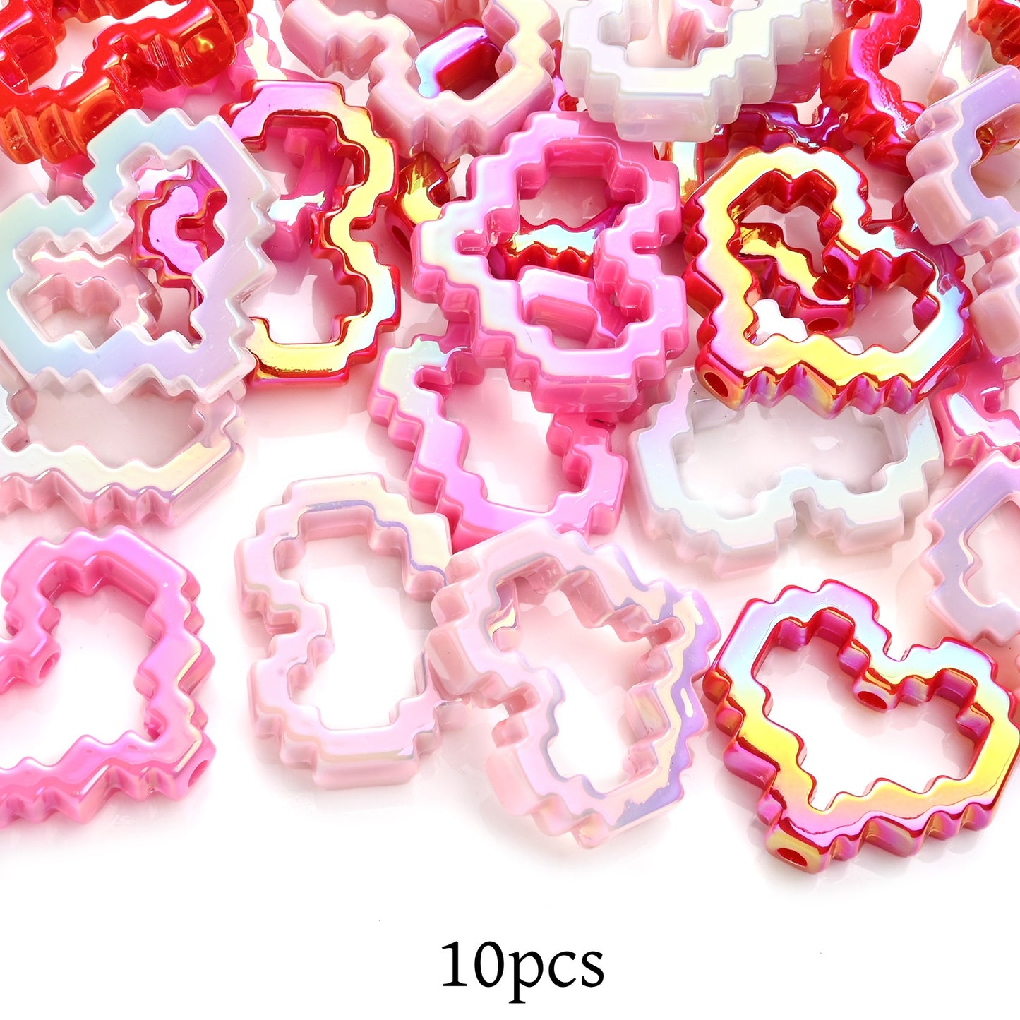 10pcs Valentine's Day Pink & Red Love Pixel Style Beads