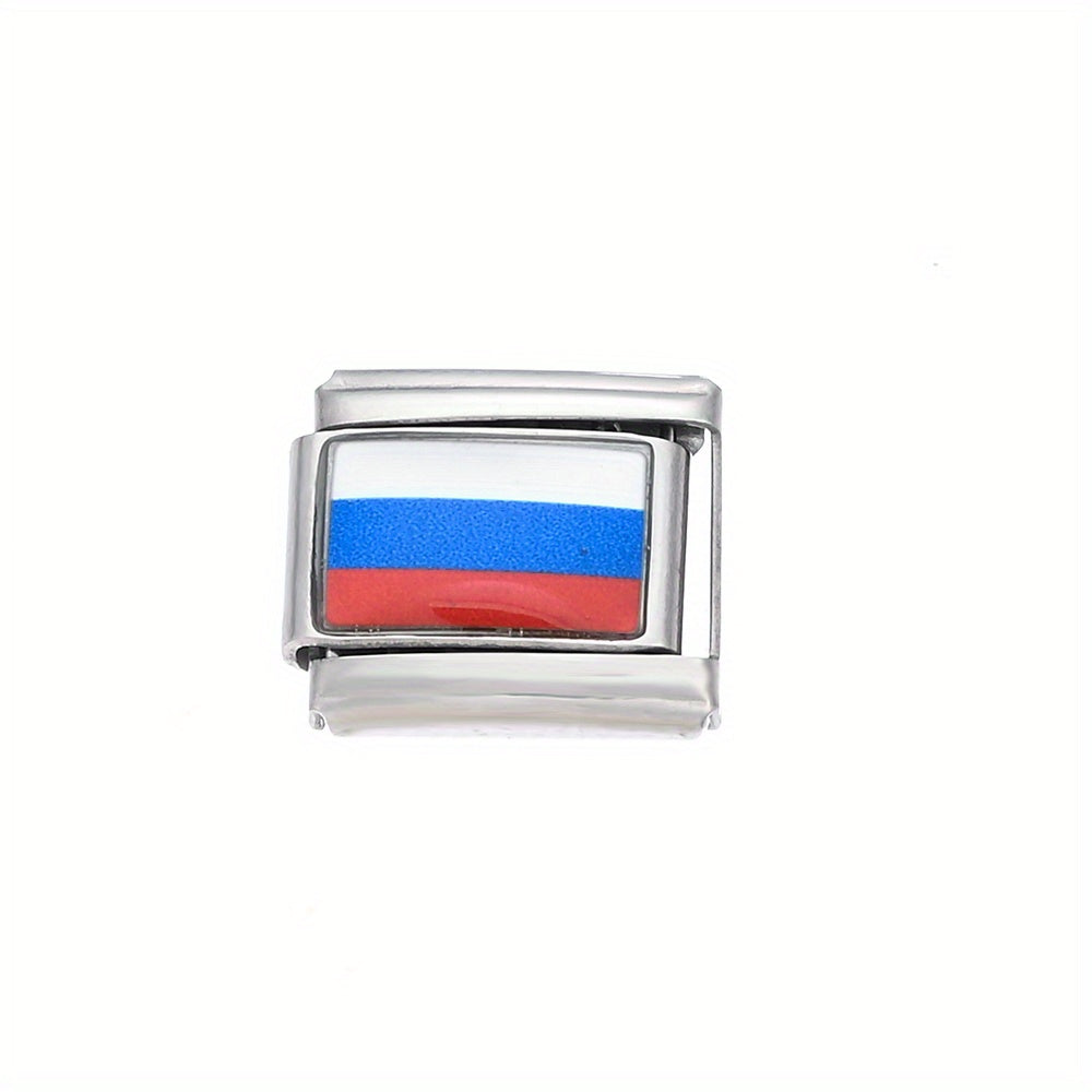 1pc 9x10mm Stainless Steel World Flag Module Charm Bead