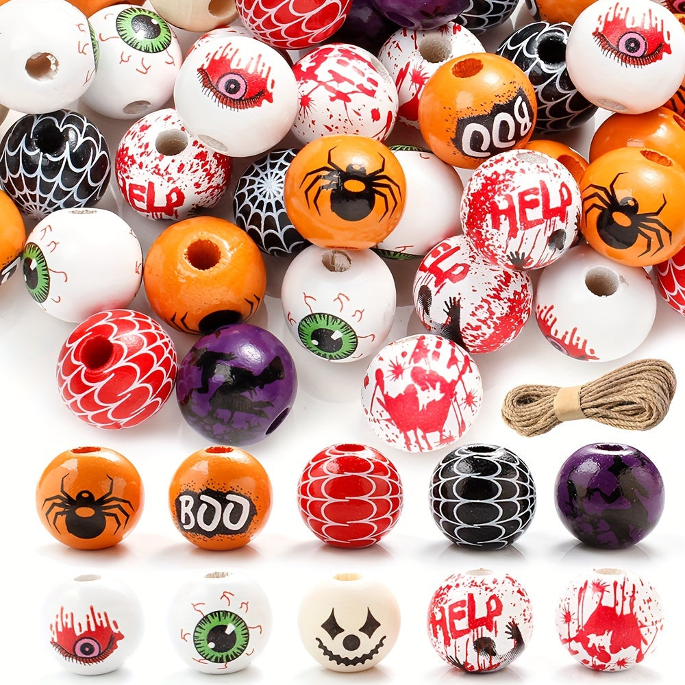 Halloween Wood Beads with Hemp Rope