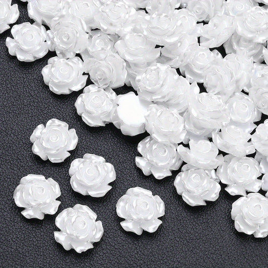 50pcs 10mm 3D White Resin Camellia Flower Beads