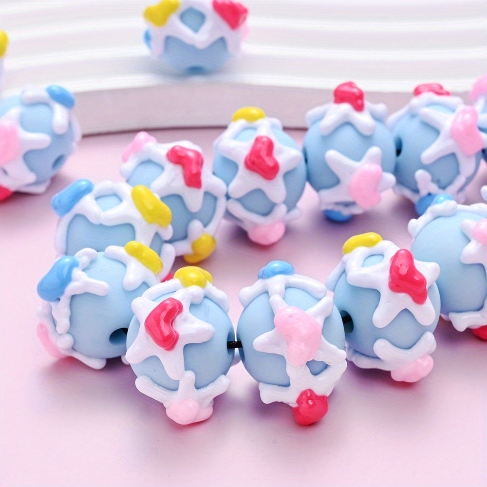Hand Drawn Blue Heart Star Acrylic Beads