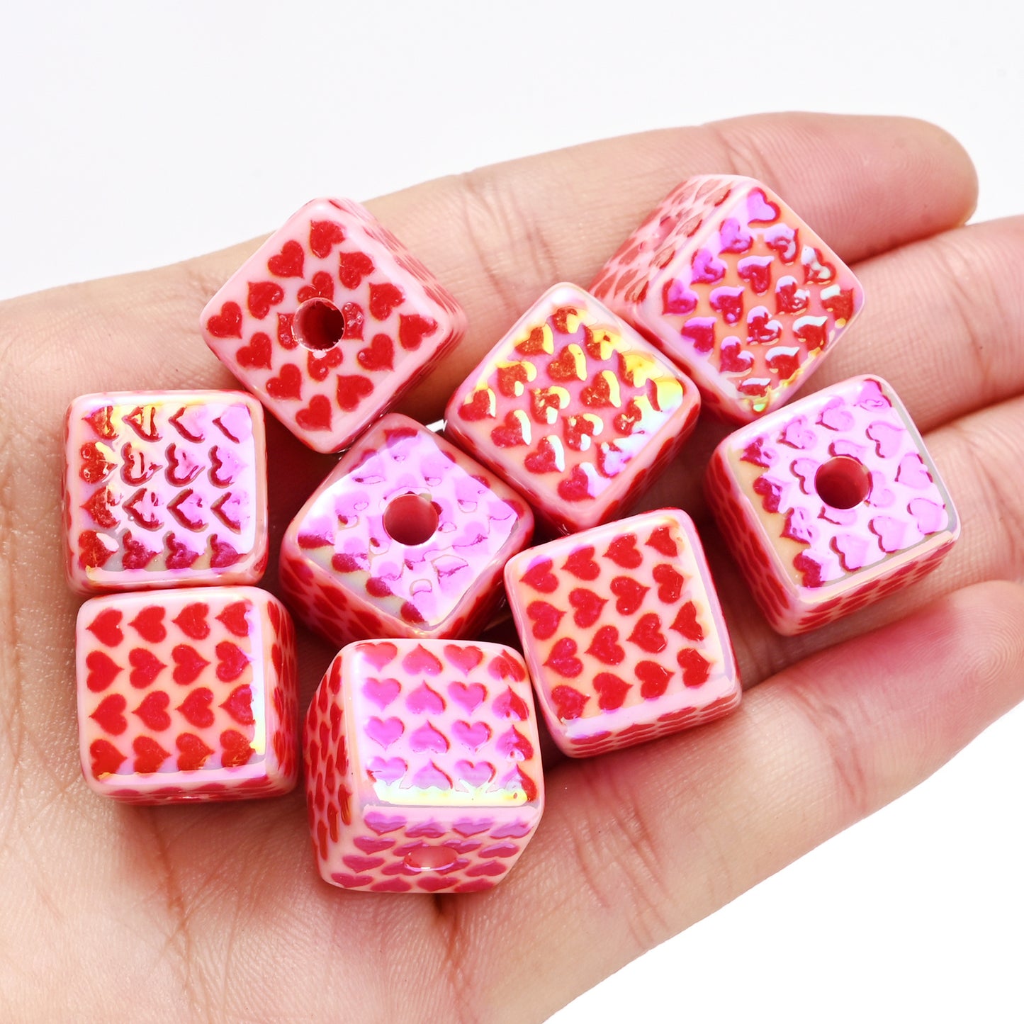 5pcs Red Love Square Heart Acrylic Beads