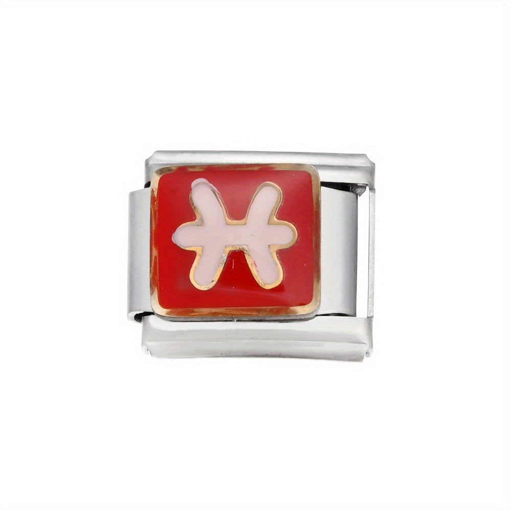 1pc 9x10mm Stainless Steel Zodiac Sign Module Bead