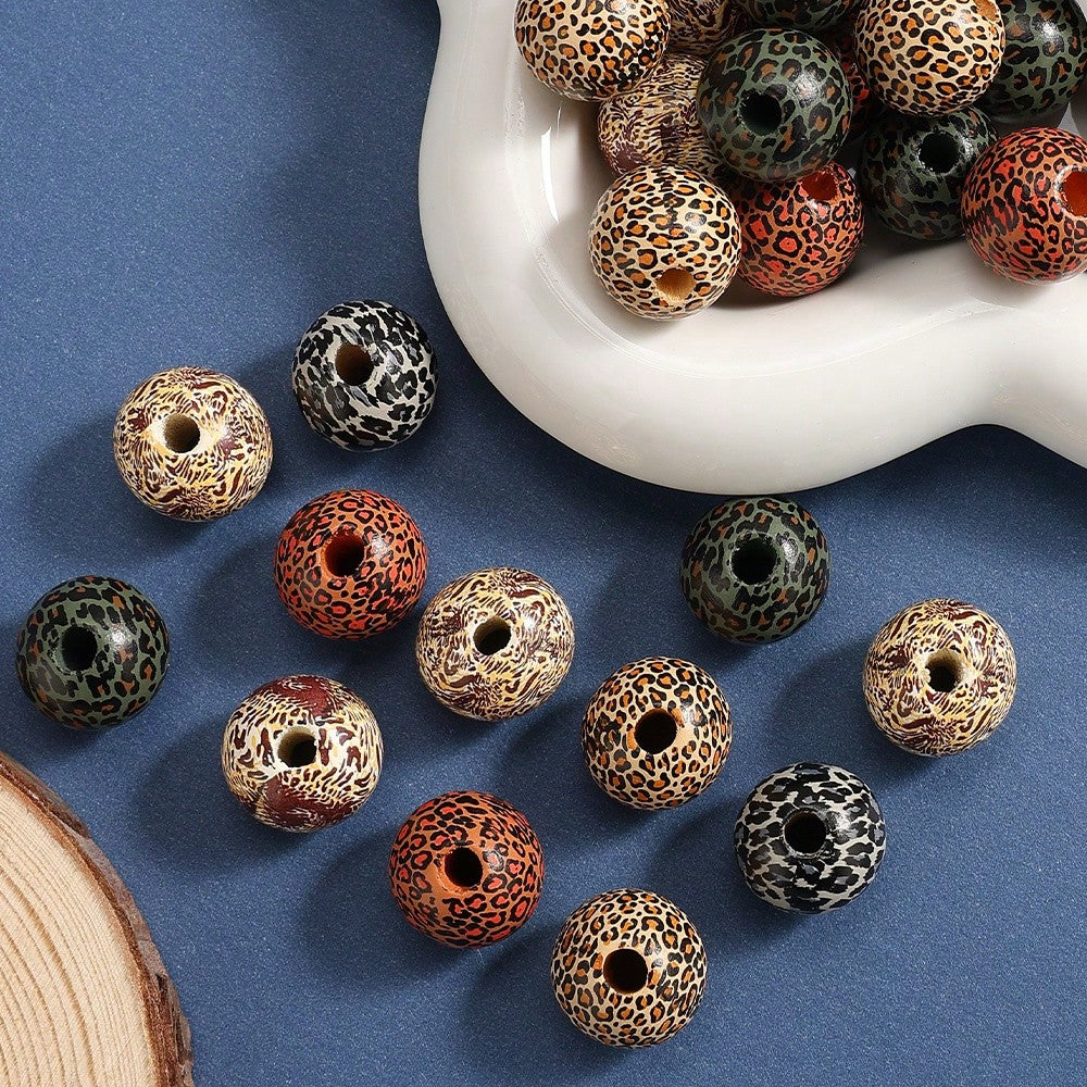 30pcs 16mm Mixed Pattern Wooden Beads