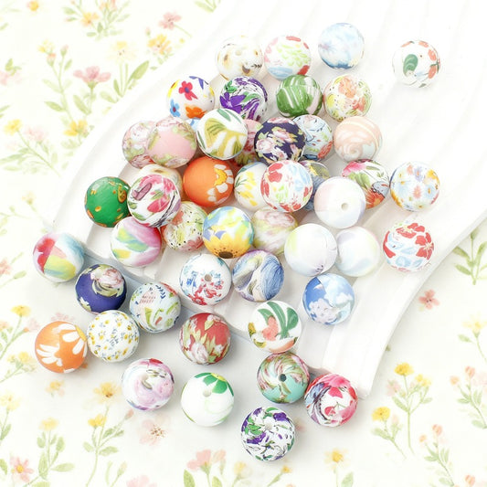 30/50pcs 15mm Floral Pattern Silicone Beads