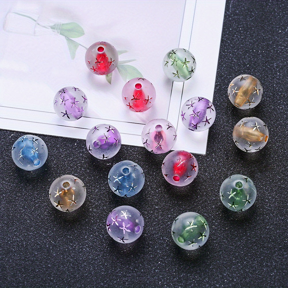10pcs 16mm Starfish Print Acrylic Round Beads