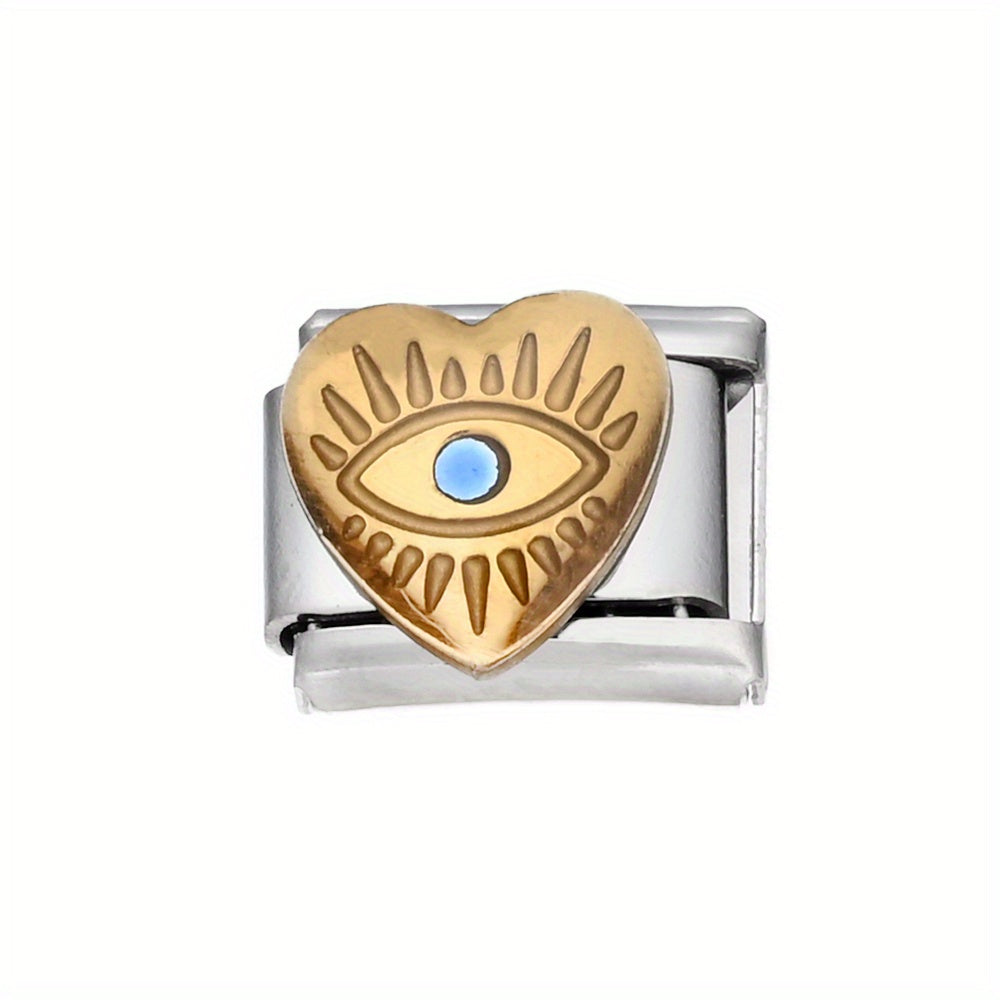 1pc 9x10mm Stainless Steel Evil Eye Module Charm Bead