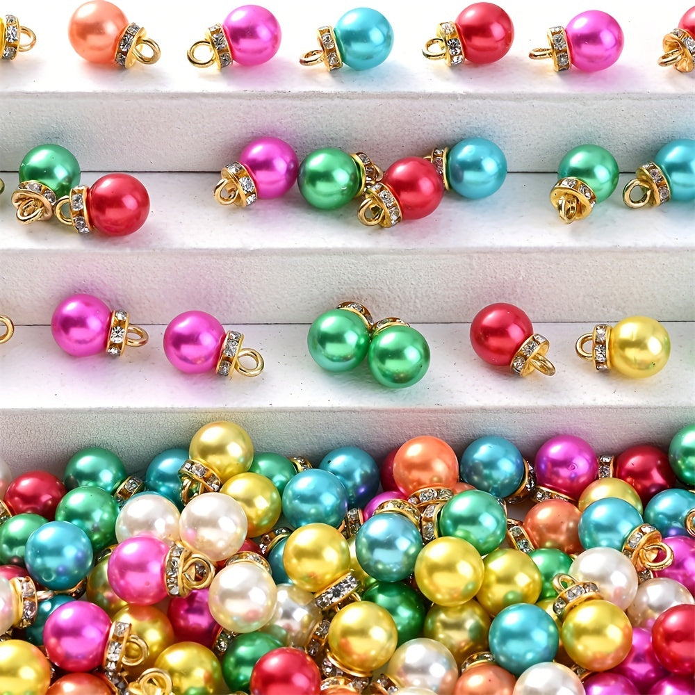 20pcs Rhinestone Round Imitation Pearl Pendant Beads