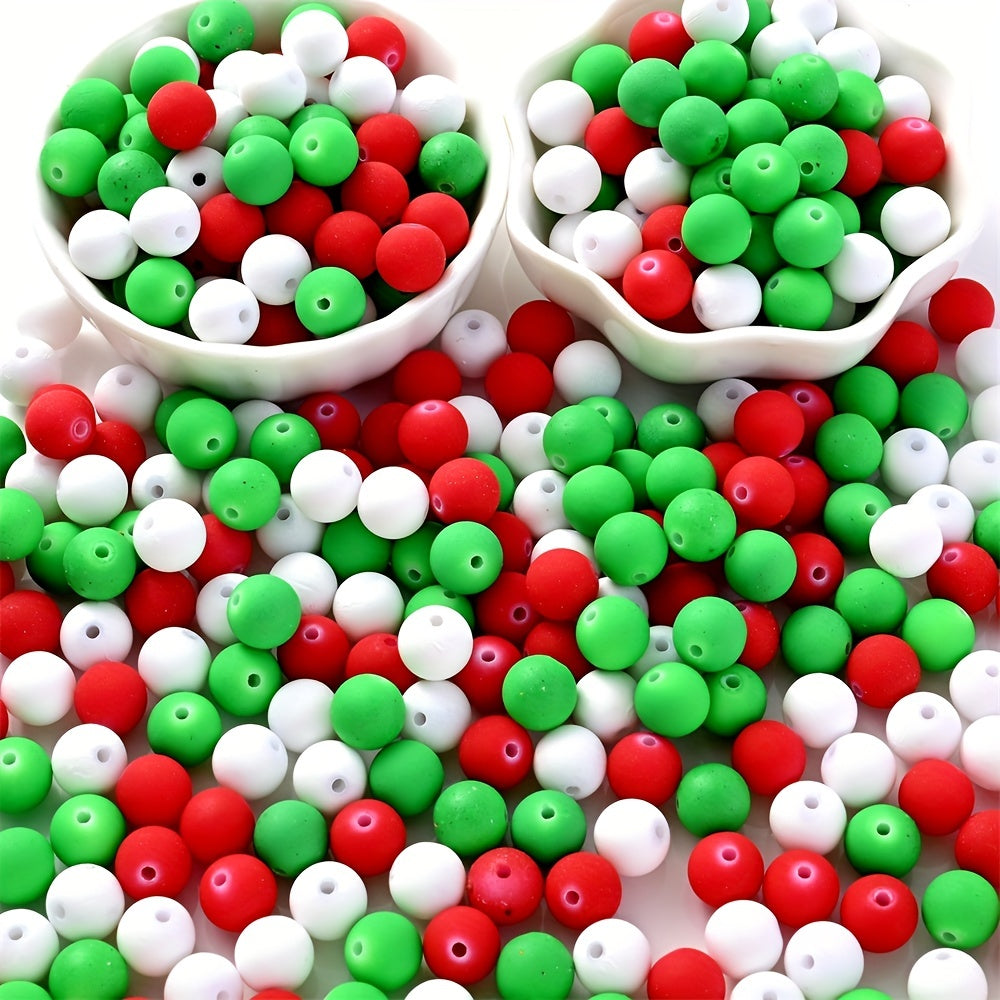 500pcs Christmas Frosted Acrylic Round Beads