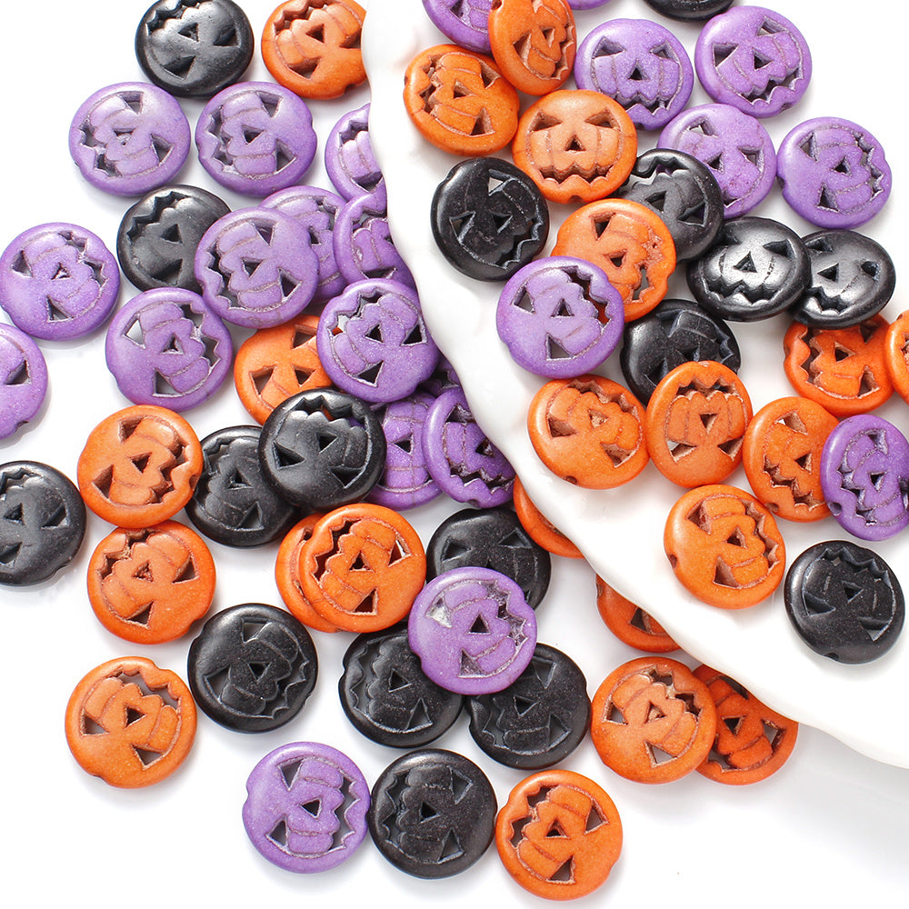 24pcs 15mm Halloween Pumpkin Face Stone Beads
