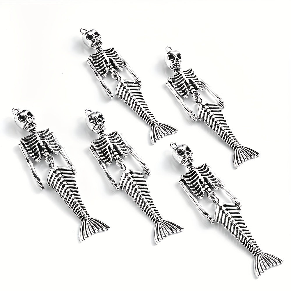 5Pcs Alloy Skull Mermaid Pendant Beads for Jewelry Making Halloween Necklace Earrings Jewelry Charms Supplies