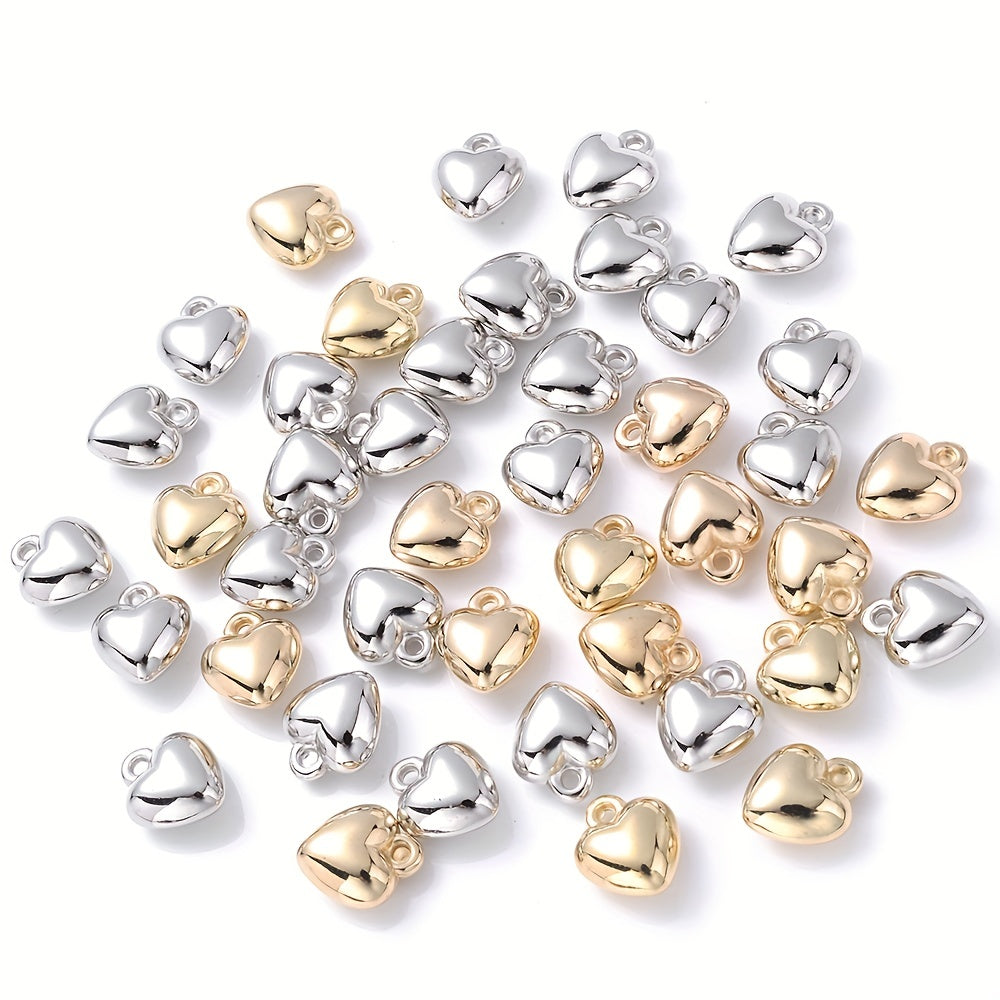 50pcs Heart Shape Pendant Beads CCB Metal Color Charm Beads for Jewelry Making DIY Bracelet Loose Spacer Bead Accessories