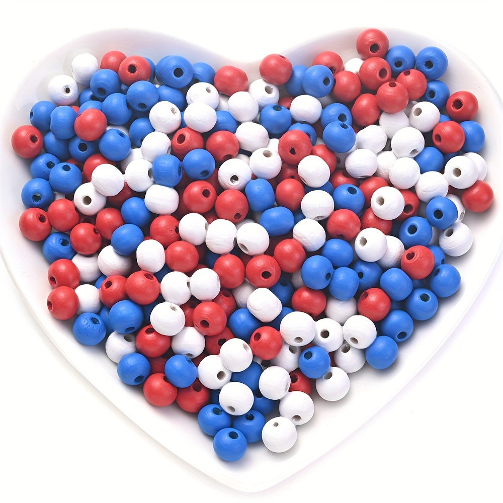 8mm Red Blue White Wooden Round Beads