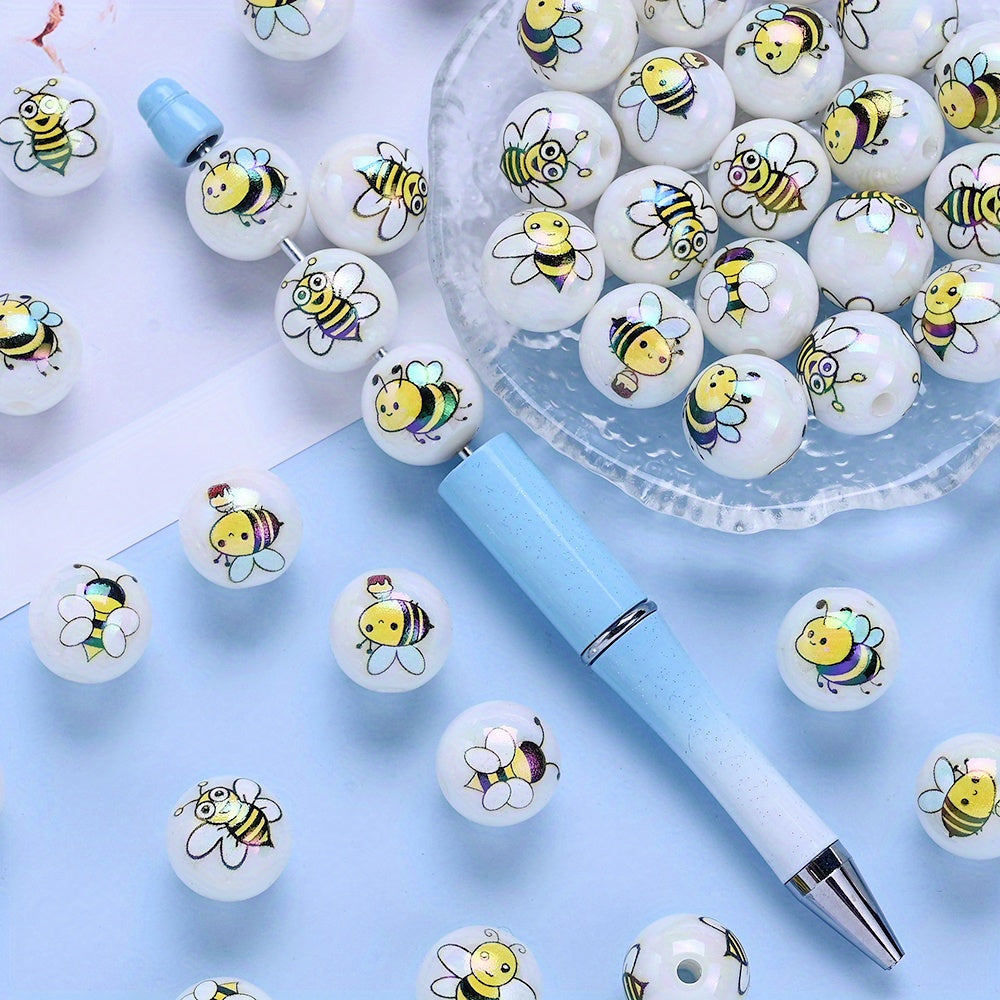 16mm Bee Design Acrylic Round Beads