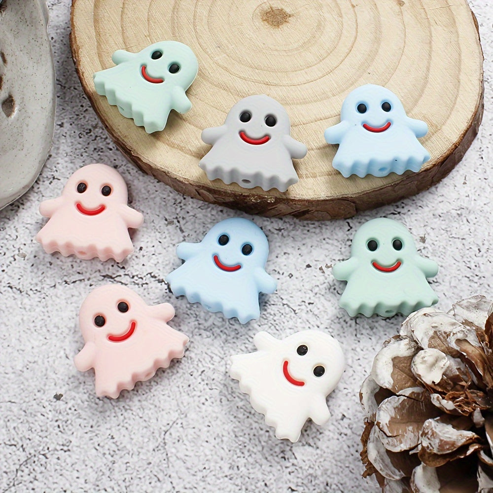 5pcs 23x25mm Halloween Ghost Pattern Silicone Beads